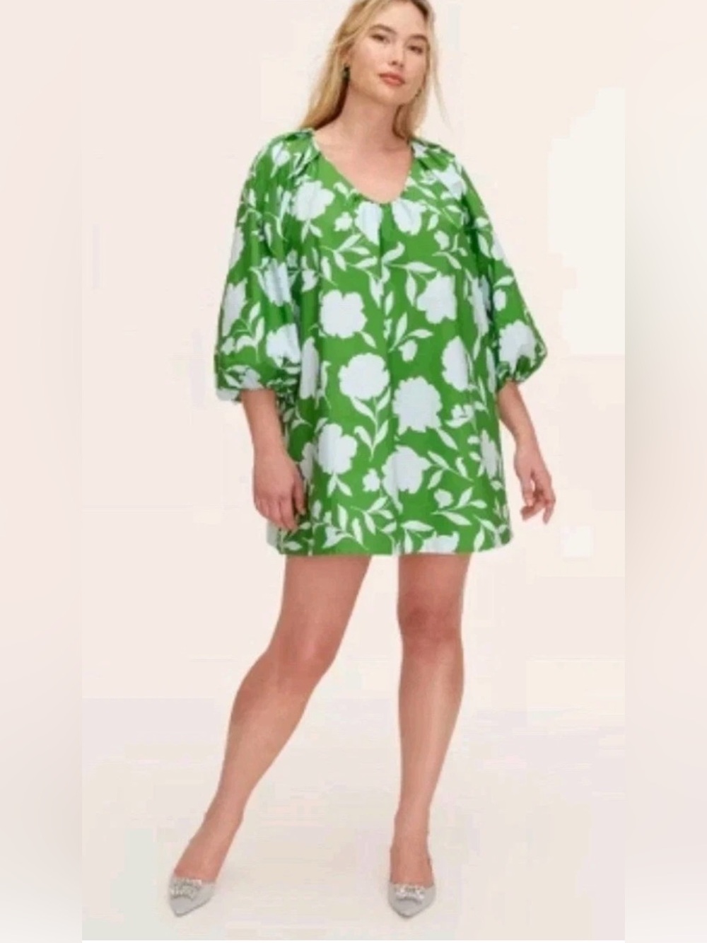 Kate Spade x Target Green Floral Shift Dress with Puff Sleeves